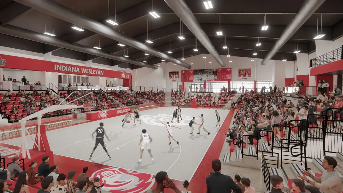 Rendering of a game being played in the arena