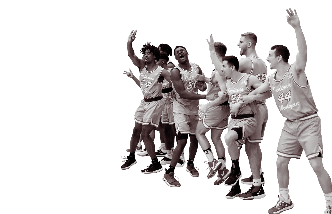 Basketball players celebrating on the side court